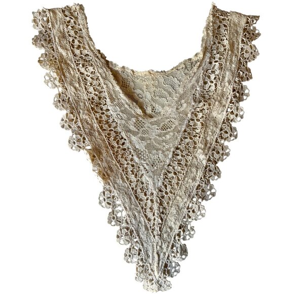 Antique French Net Lace Collar with Crochet Victorian Style Dark Cream - Picture 10 of 16